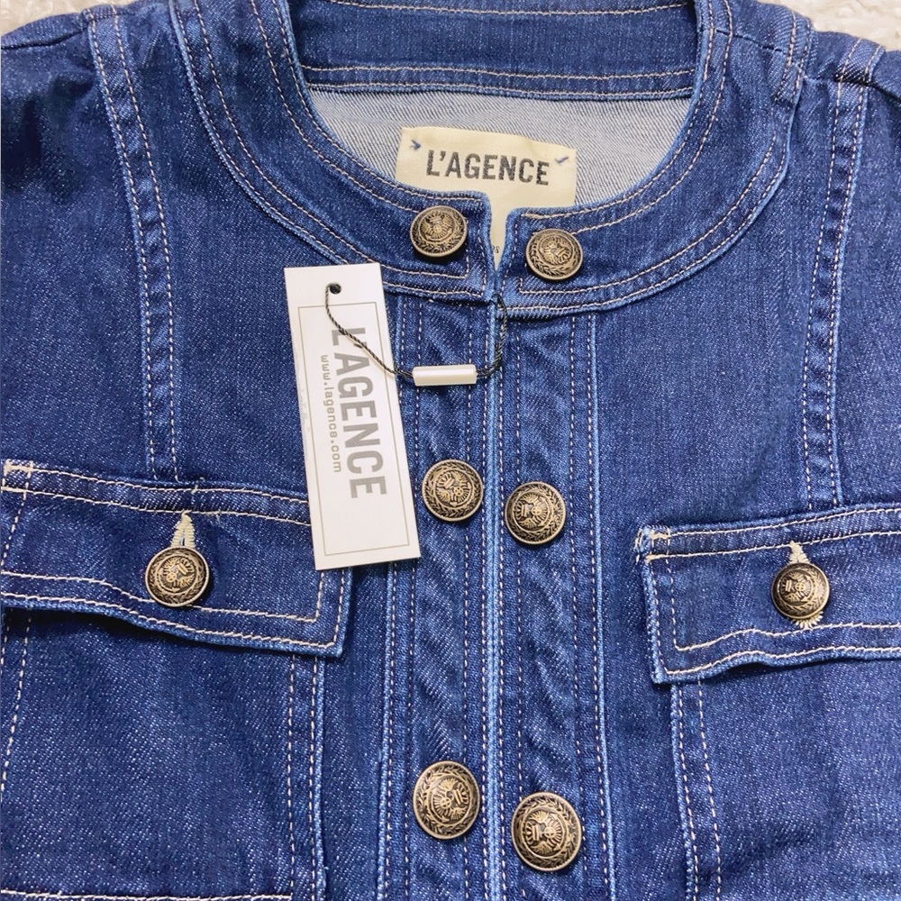 NWT L'AGENCE Yari Denim Collarless Jacket - Picture 7 of 9